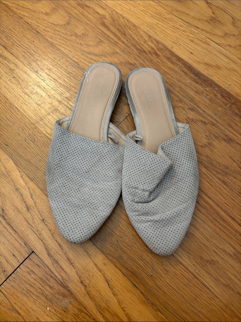 Women's Perforated Slip-On Mules in Light Gray